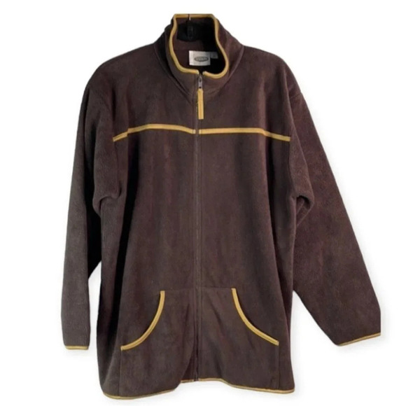 5/$25 STOOKER Fleece Zippered Jacket Dark Brown Contrast Trim Pockets 46 14 - Picture 2 of 11